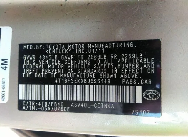 Photo 8 VIN: 4T1BF3EKXBU696148 - TOYOTA CAMRY 