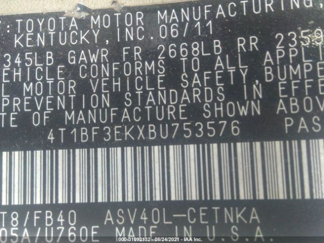 Photo 8 VIN: 4T1BF3EKXBU753576 - TOYOTA CAMRY 