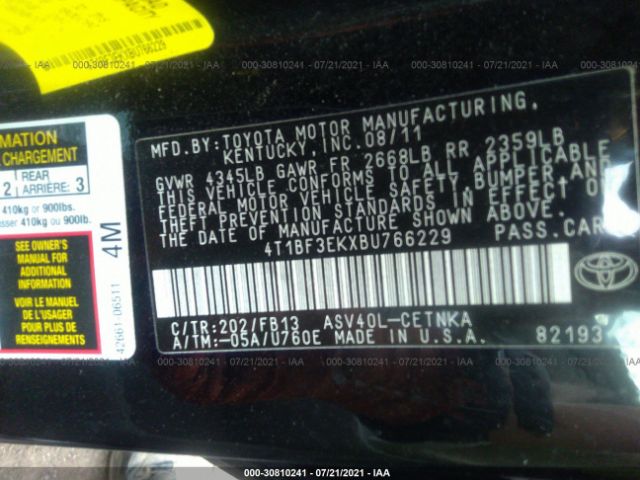 Photo 8 VIN: 4T1BF3EKXBU766229 - TOYOTA CAMRY 