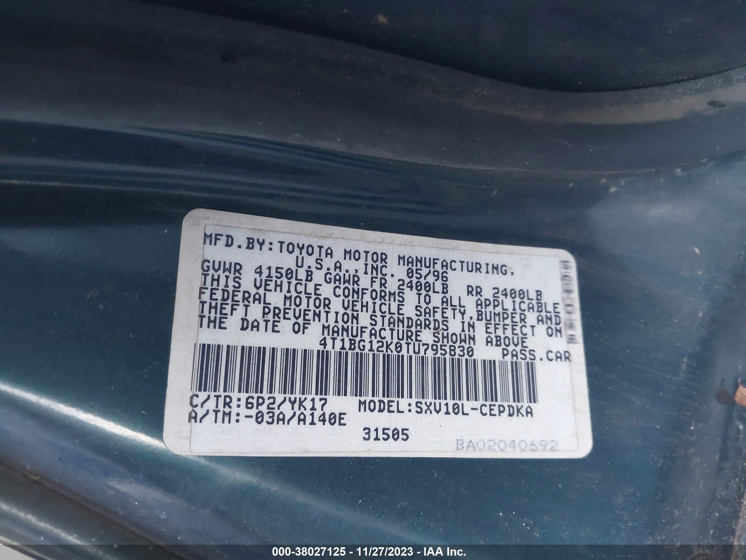 Photo 8 VIN: 4T1BG12K0TU795830 - TOYOTA CAMRY 