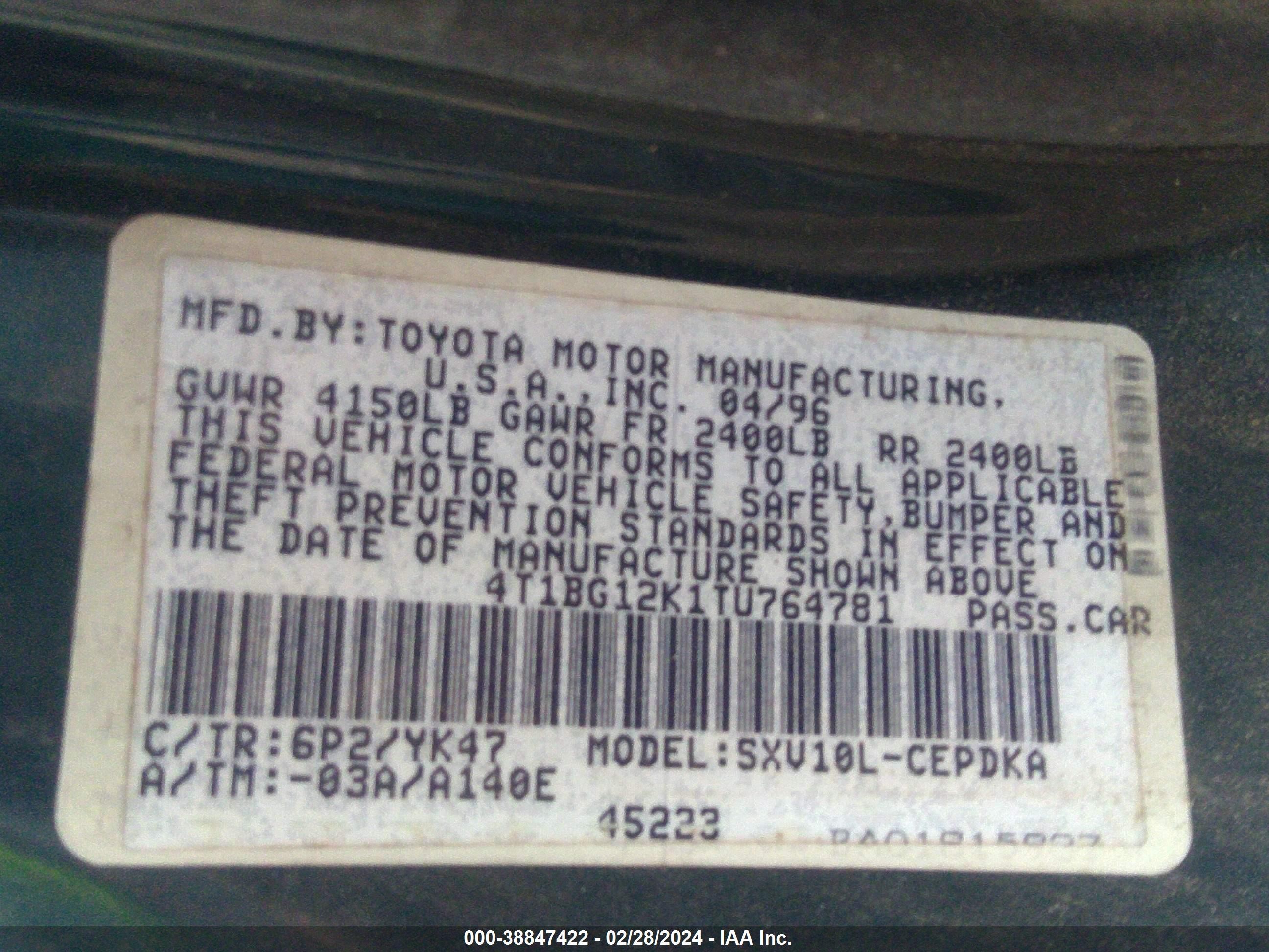 Photo 8 VIN: 4T1BG12K1TU764781 - TOYOTA CAMRY 