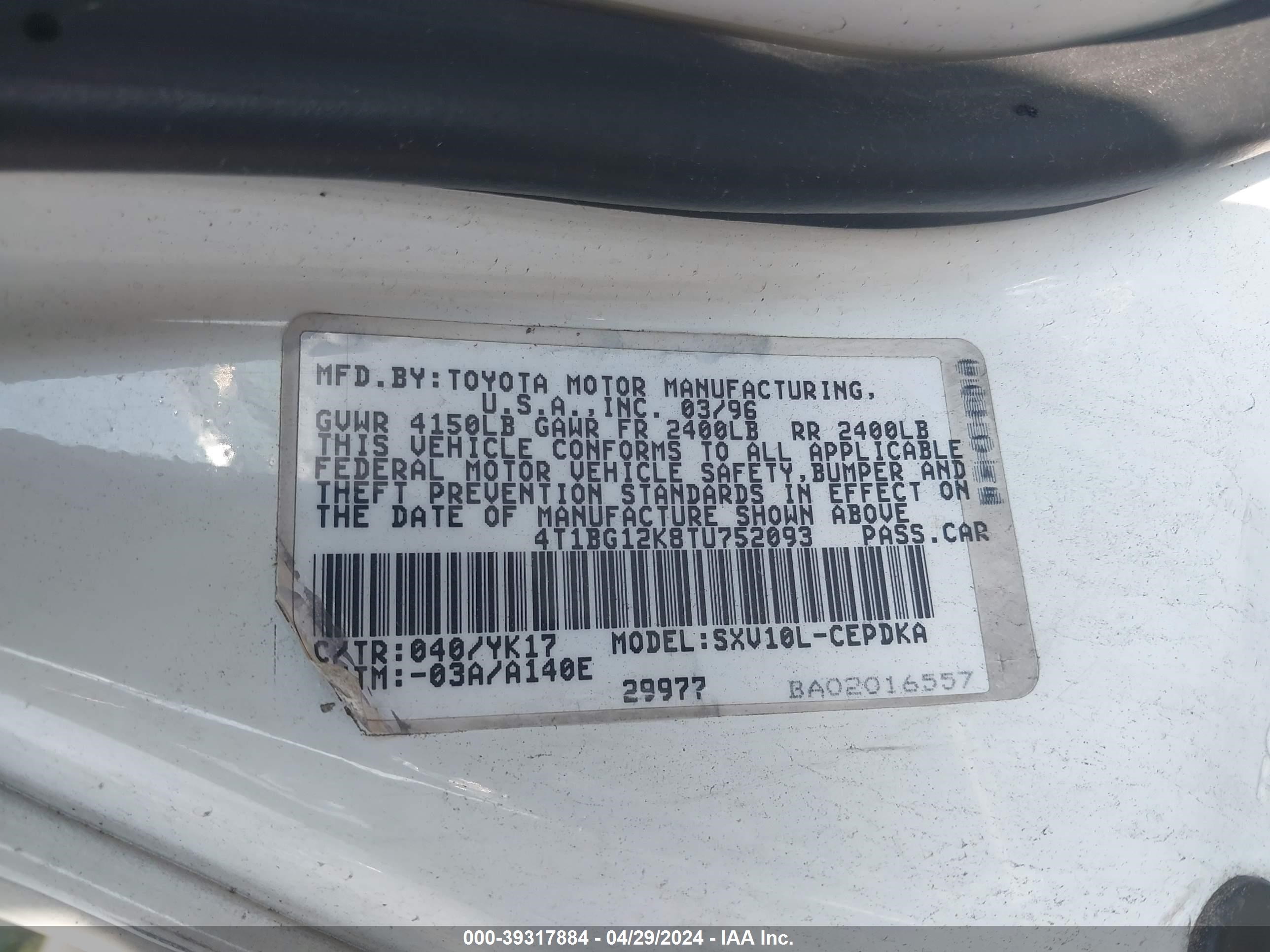 Photo 8 VIN: 4T1BG12K8TU752093 - TOYOTA CAMRY 