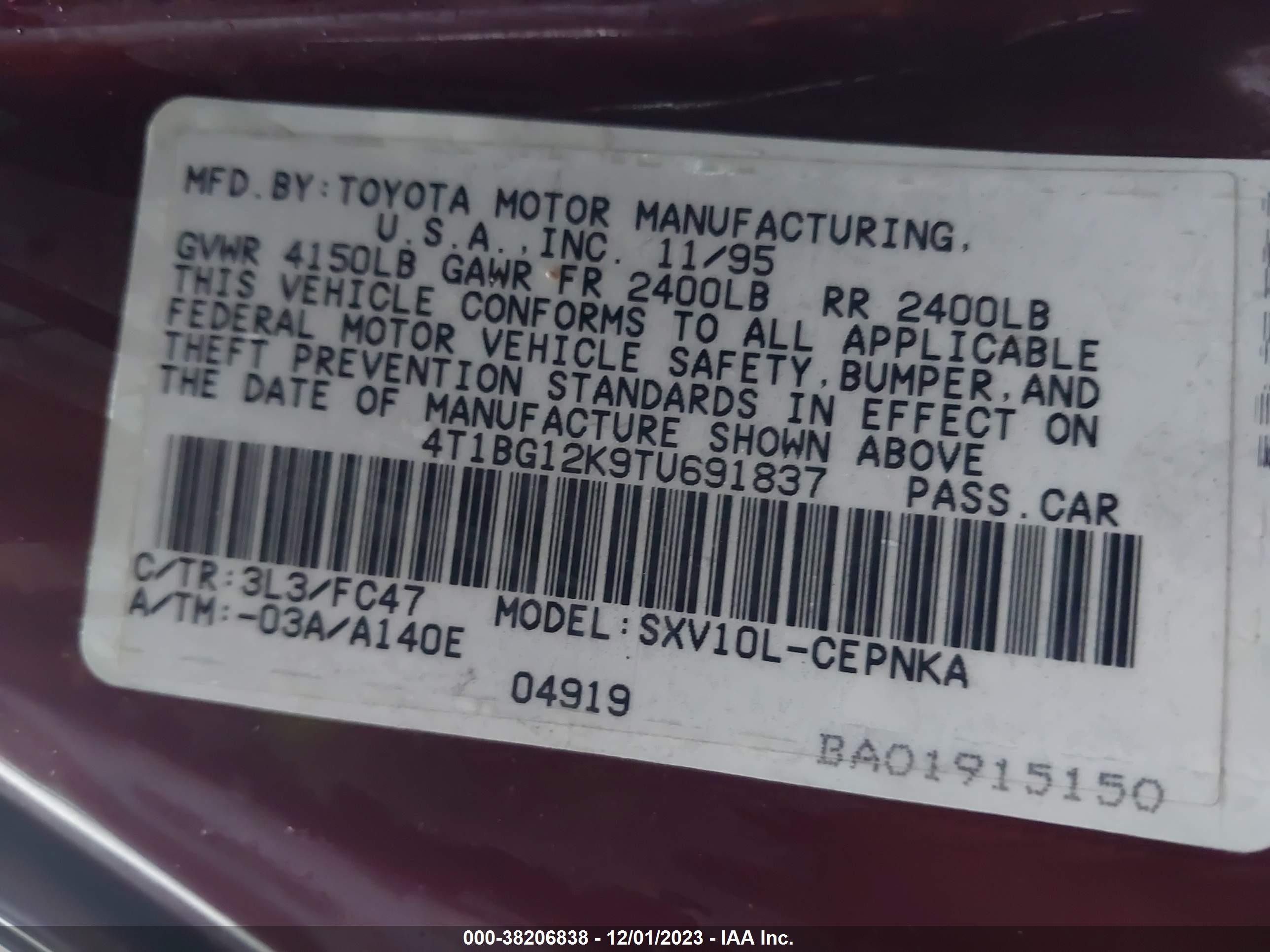 Photo 8 VIN: 4T1BG12K9TU691837 - TOYOTA CAMRY 