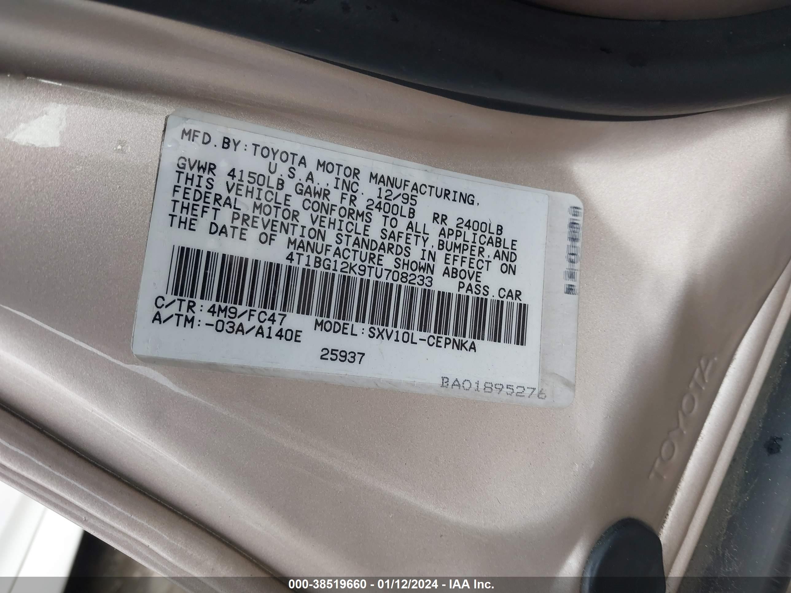 Photo 8 VIN: 4T1BG12K9TU708233 - TOYOTA CAMRY 