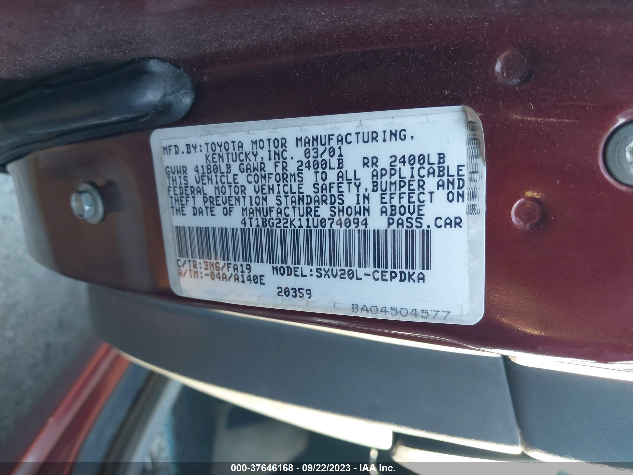 Photo 8 VIN: 4T1BG22K11U074094 - TOYOTA CAMRY 