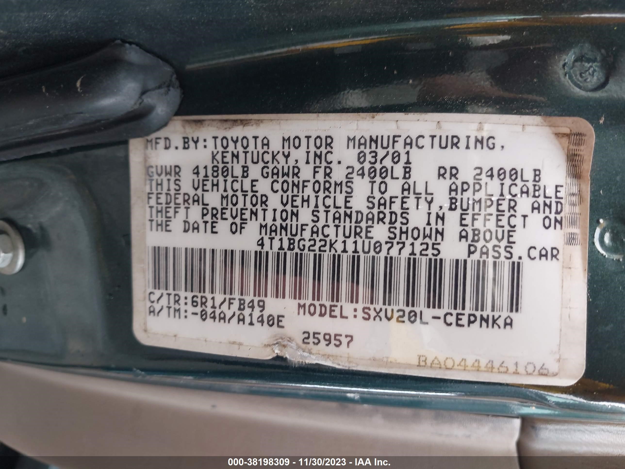 Photo 8 VIN: 4T1BG22K11U077125 - TOYOTA CAMRY 