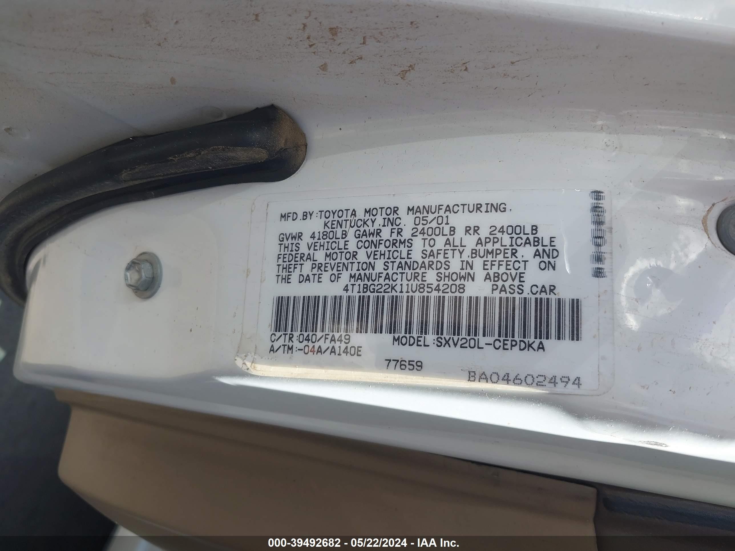 Photo 8 VIN: 4T1BG22K11U854208 - TOYOTA CAMRY 