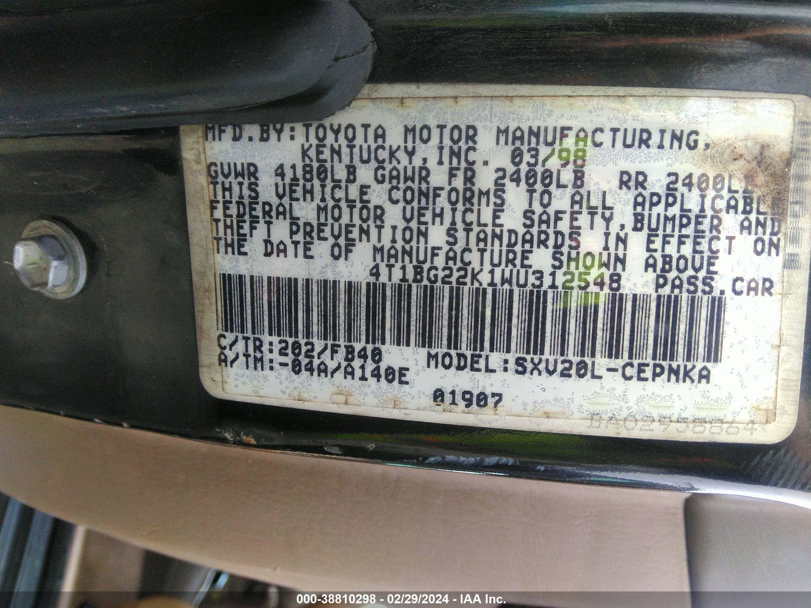 Photo 8 VIN: 4T1BG22K1WU312548 - TOYOTA CAMRY 