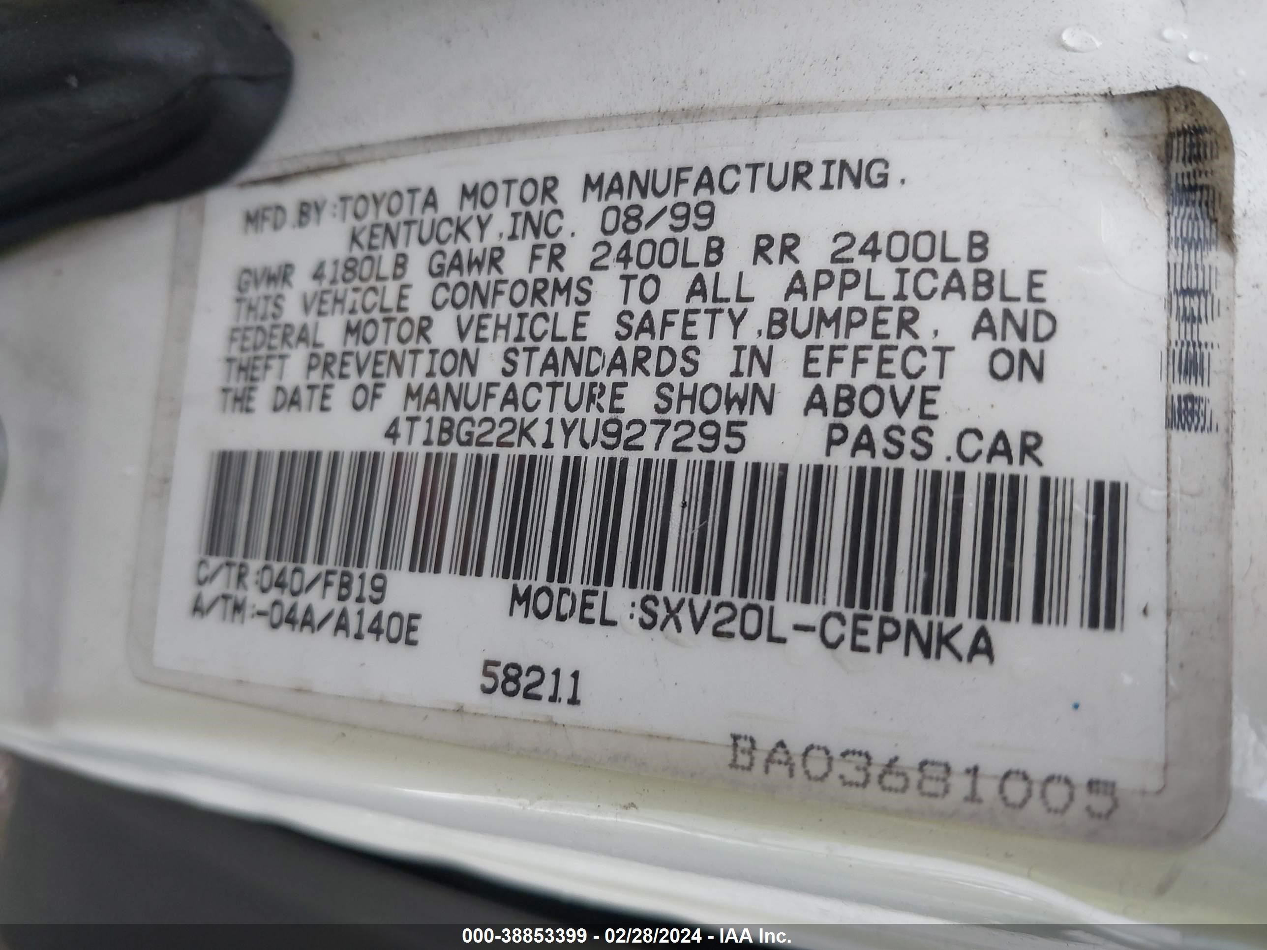 Photo 8 VIN: 4T1BG22K1YU927295 - TOYOTA CAMRY 