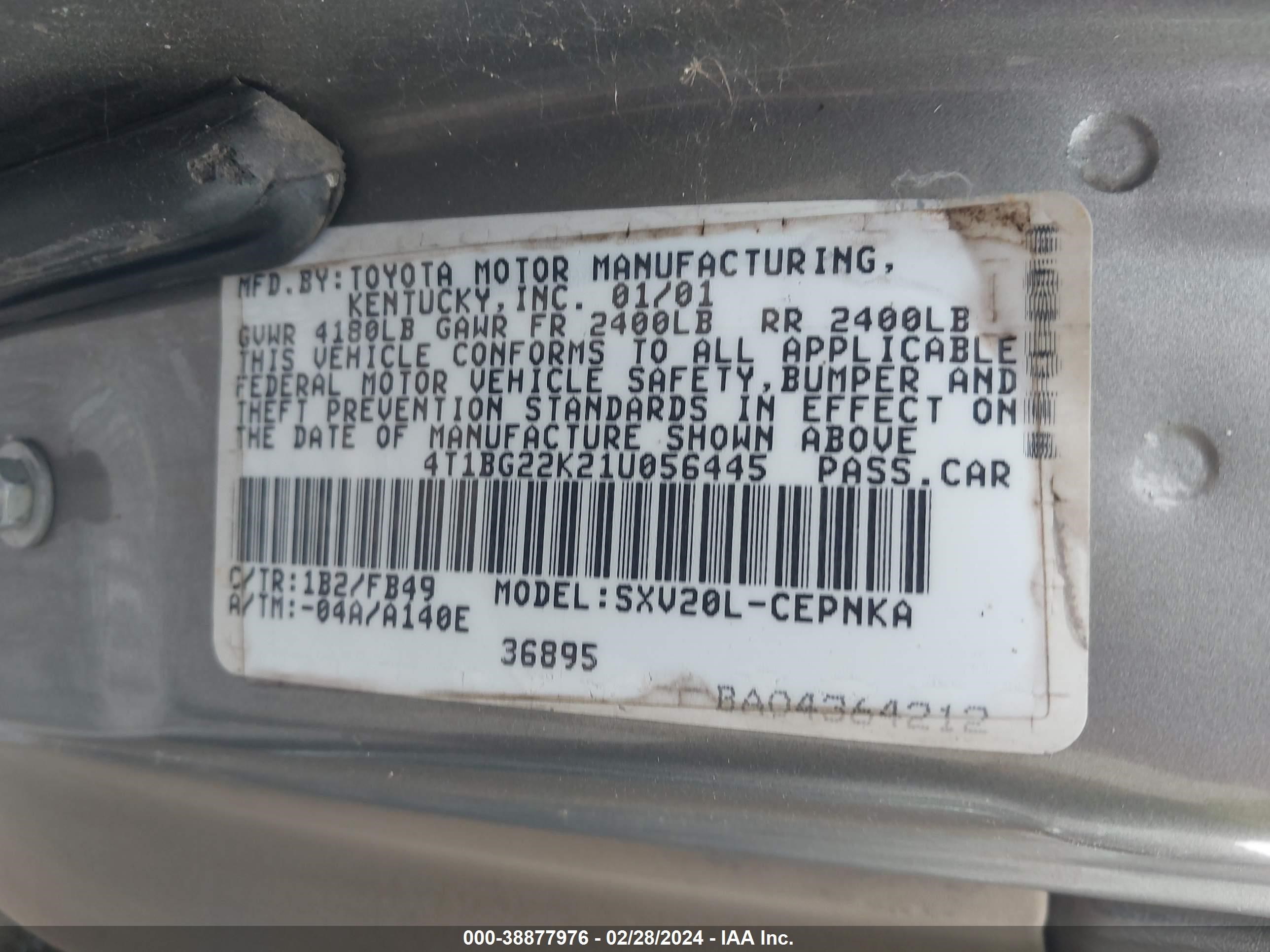 Photo 8 VIN: 4T1BG22K21U056445 - TOYOTA CAMRY 