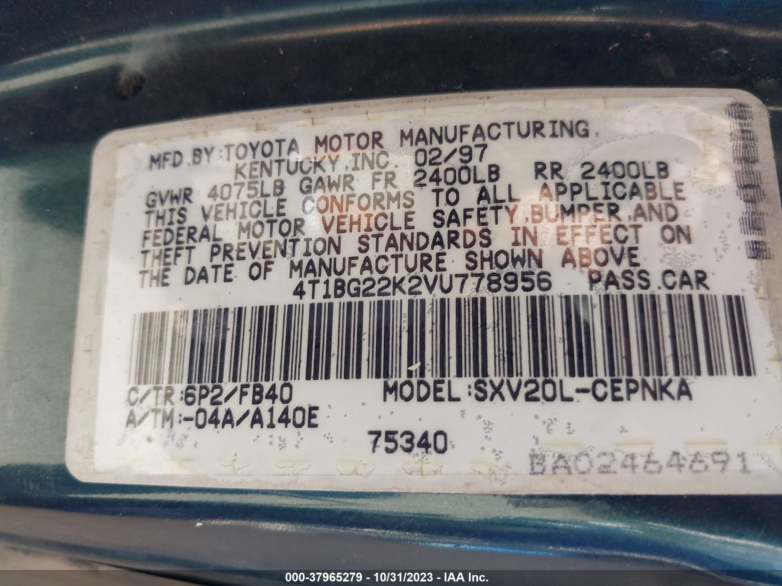 Photo 8 VIN: 4T1BG22K2VU778956 - TOYOTA CAMRY 