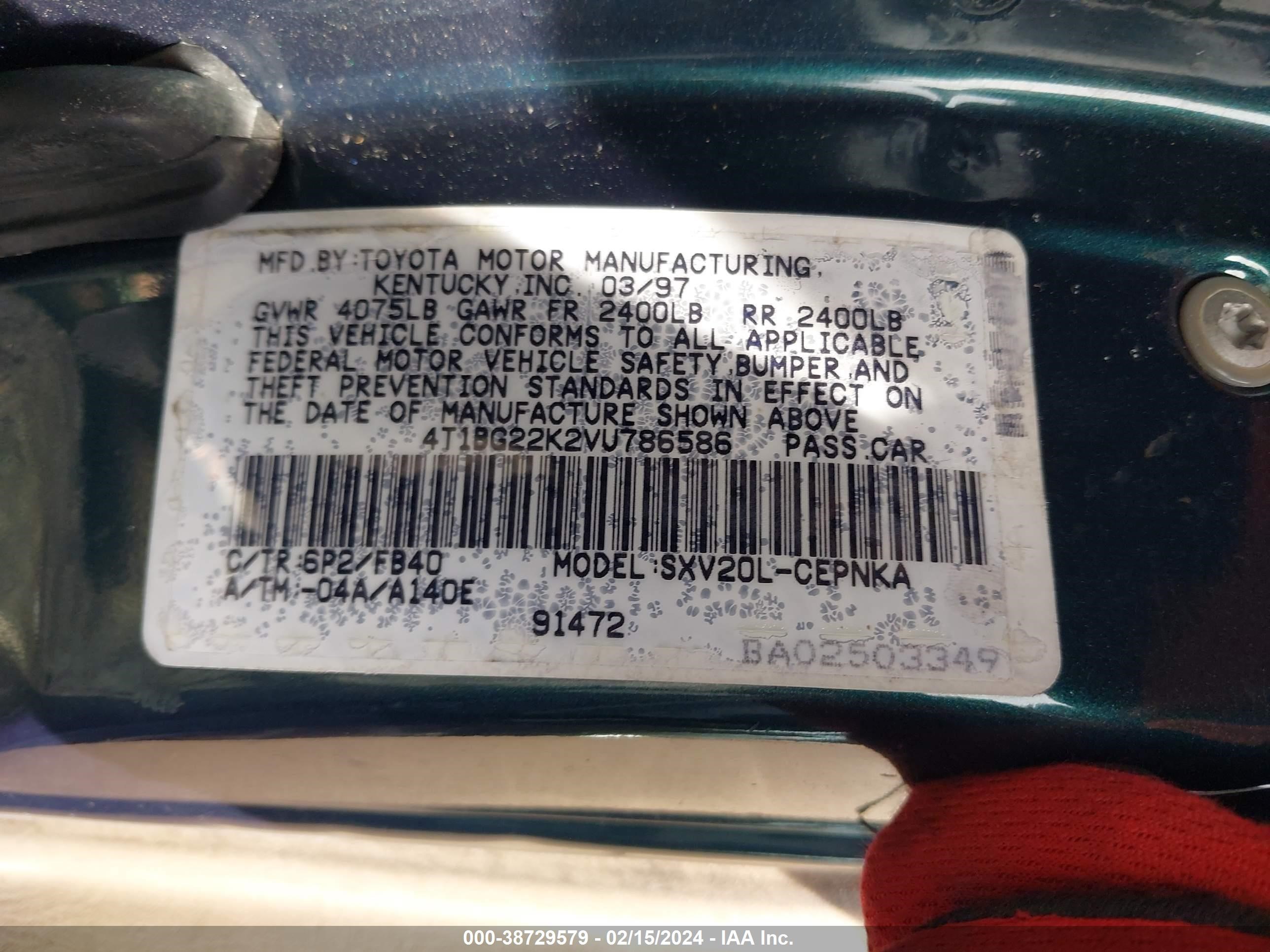 Photo 8 VIN: 4T1BG22K2VU786586 - TOYOTA CAMRY 