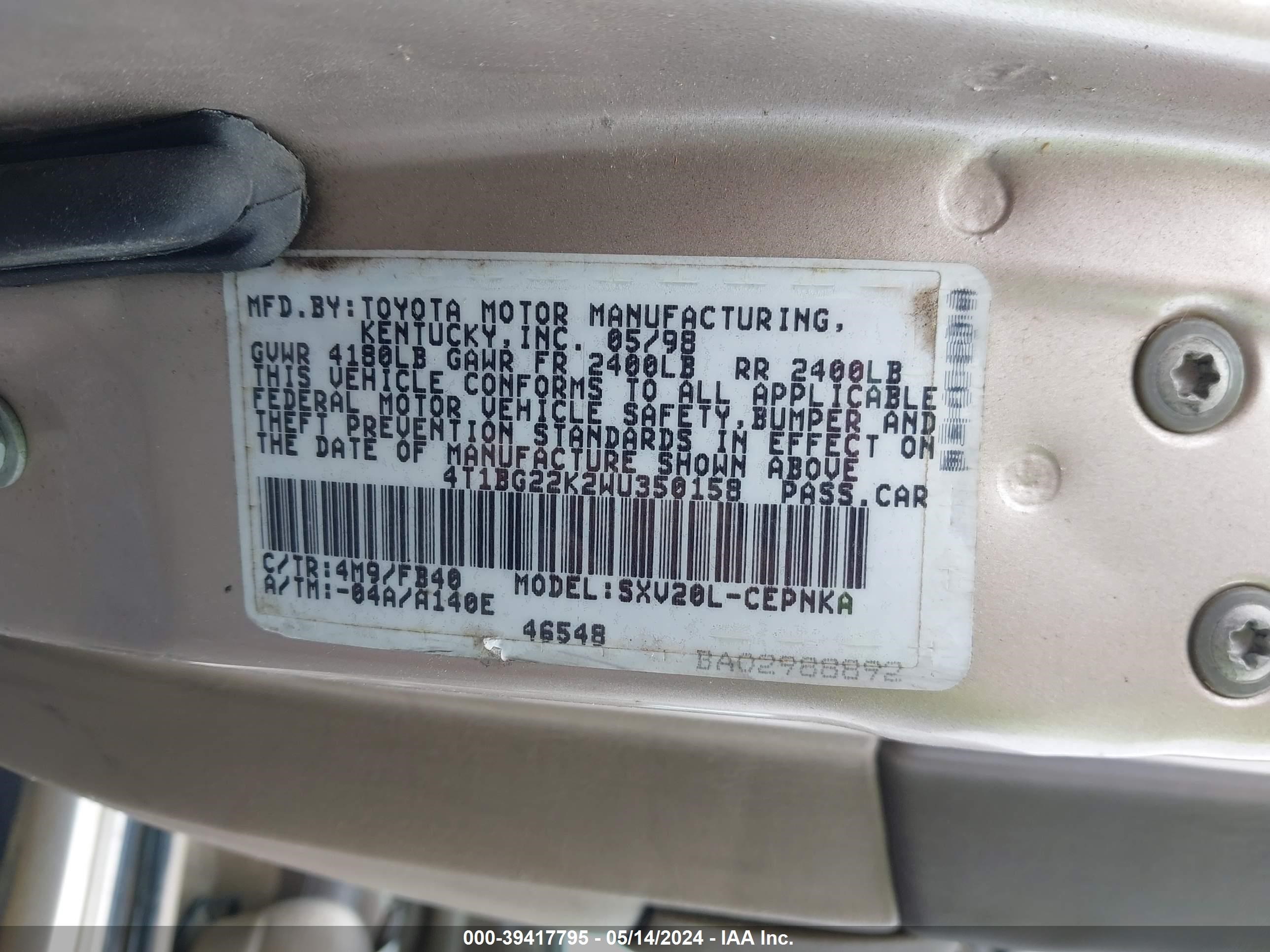 Photo 8 VIN: 4T1BG22K2WU350158 - TOYOTA CAMRY 