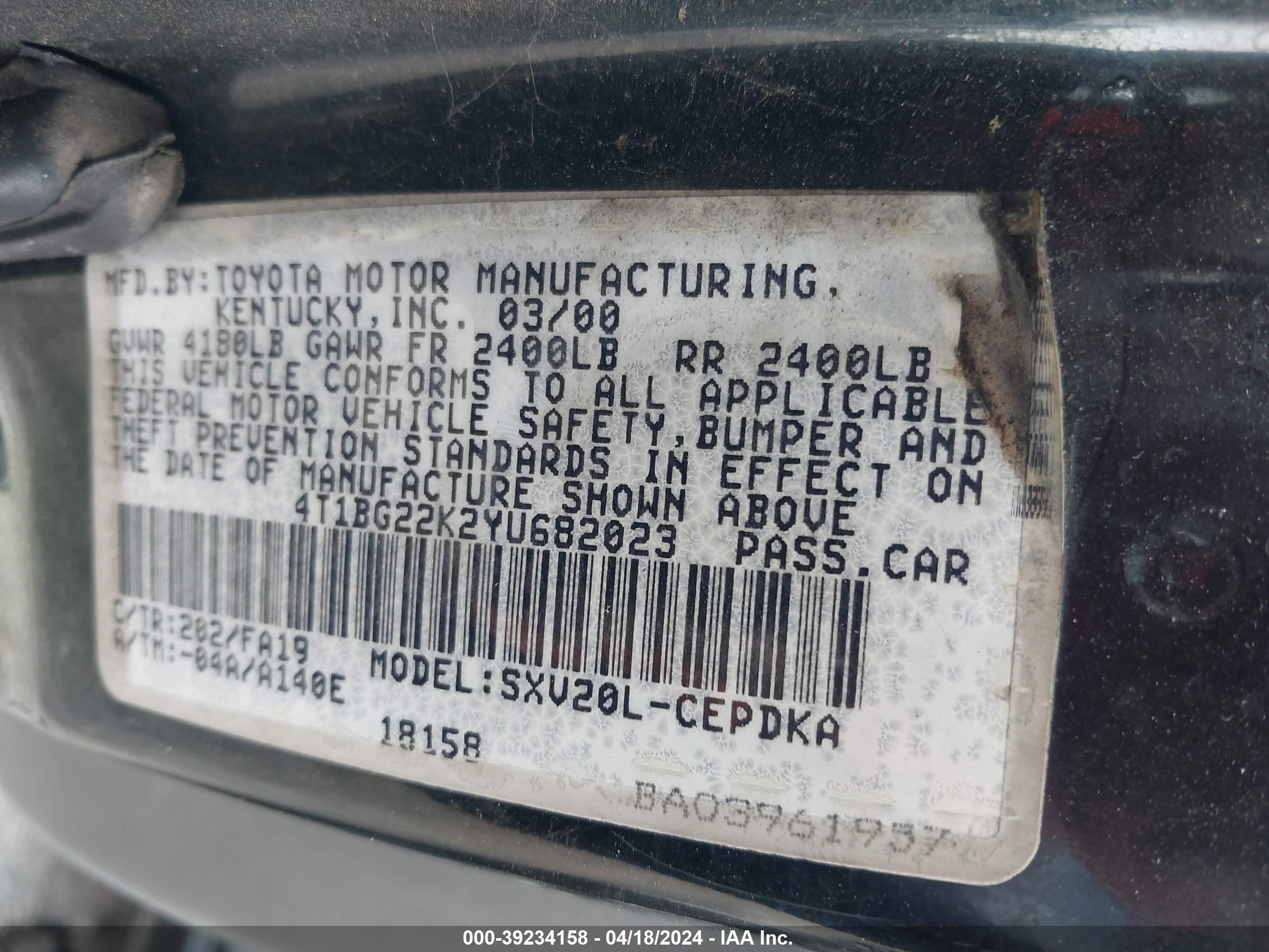 Photo 8 VIN: 4T1BG22K2YU682023 - TOYOTA CAMRY 