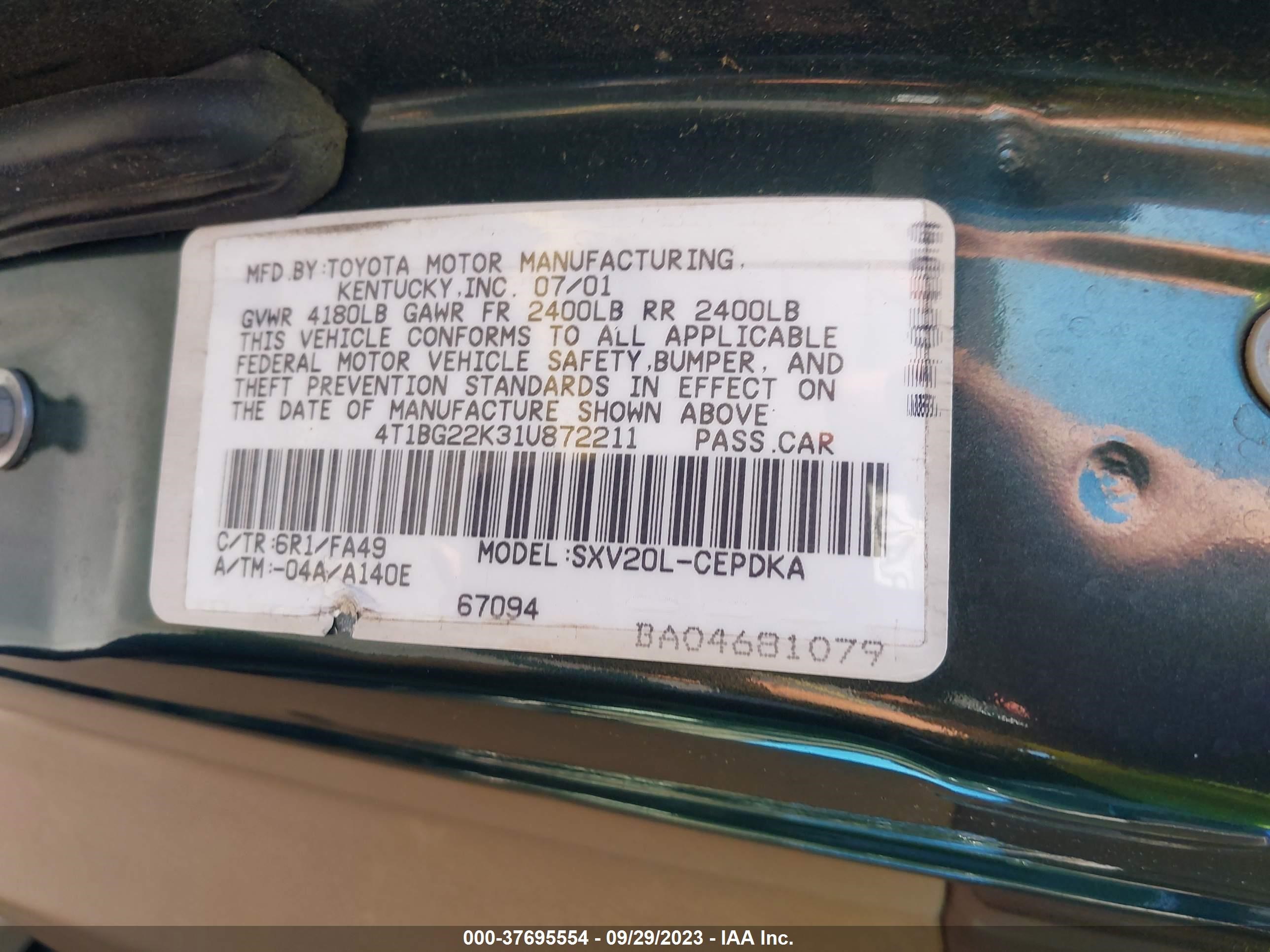 Photo 8 VIN: 4T1BG22K31U872211 - TOYOTA CAMRY 