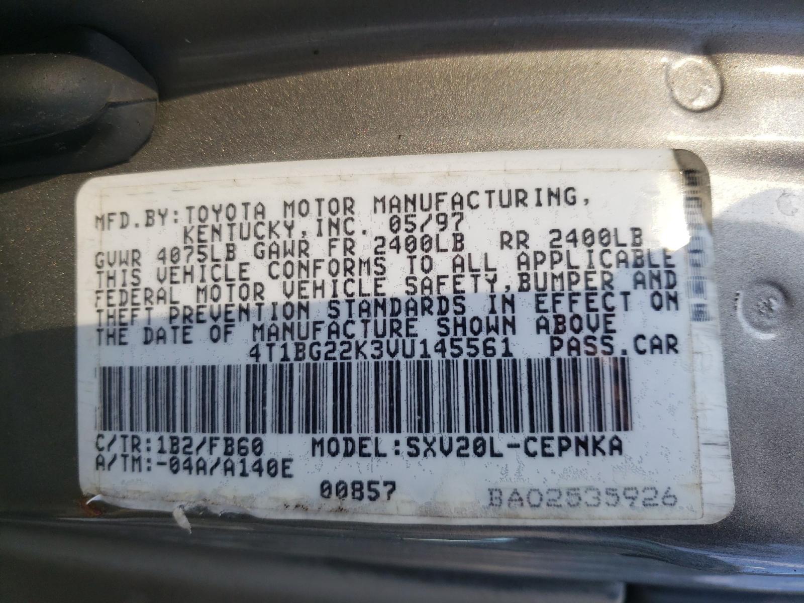 Photo 9 VIN: 4T1BG22K3VU145561 - TOYOTA CAMRY CE 