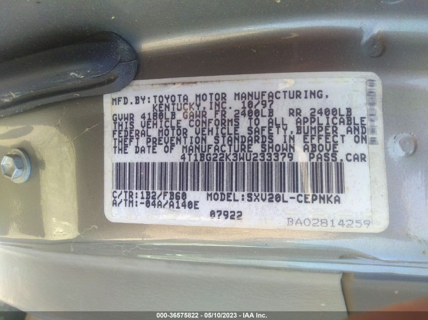 Photo 8 VIN: 4T1BG22K3WU233379 - TOYOTA CAMRY 