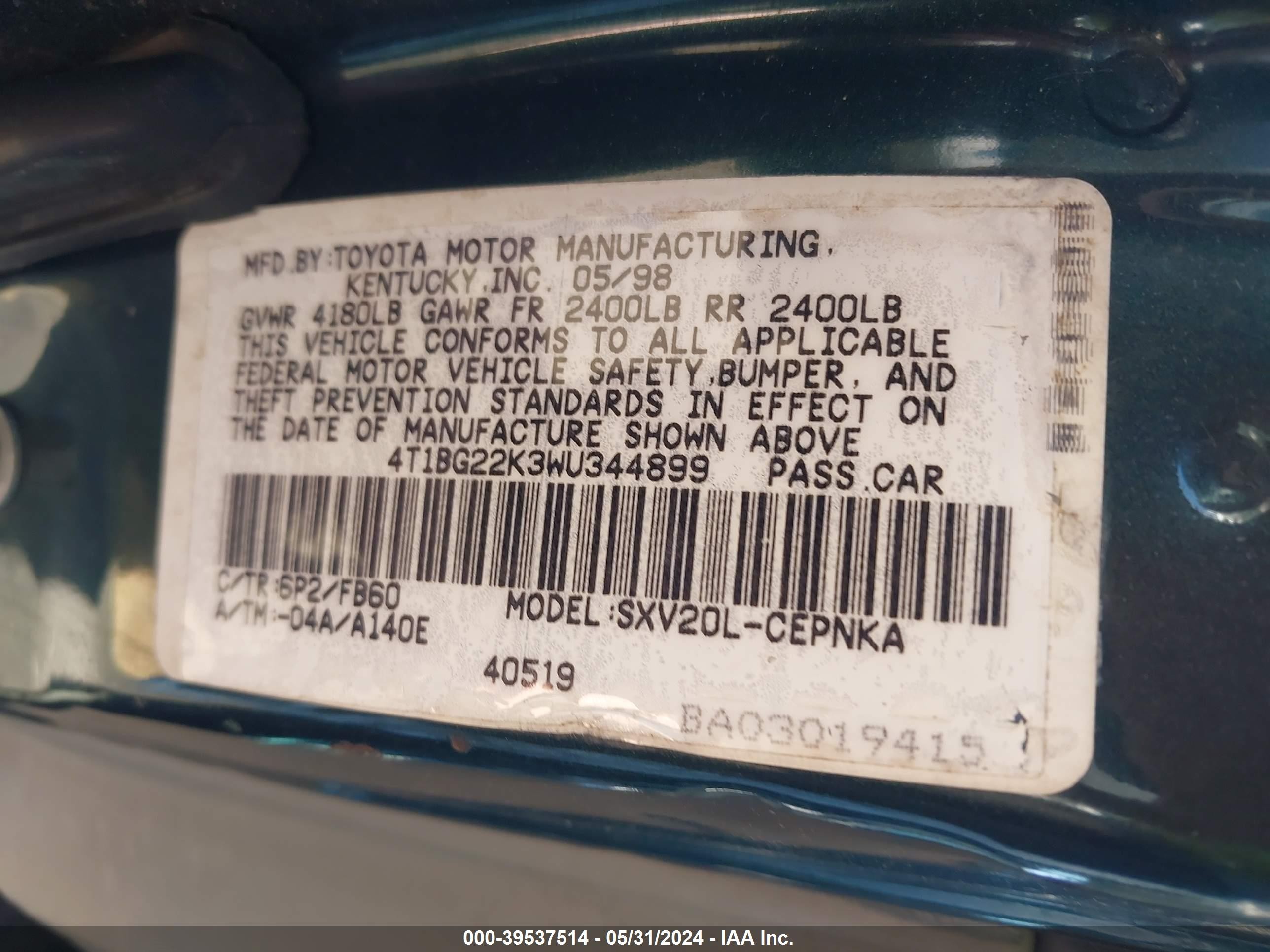 Photo 8 VIN: 4T1BG22K3WU344899 - TOYOTA CAMRY 