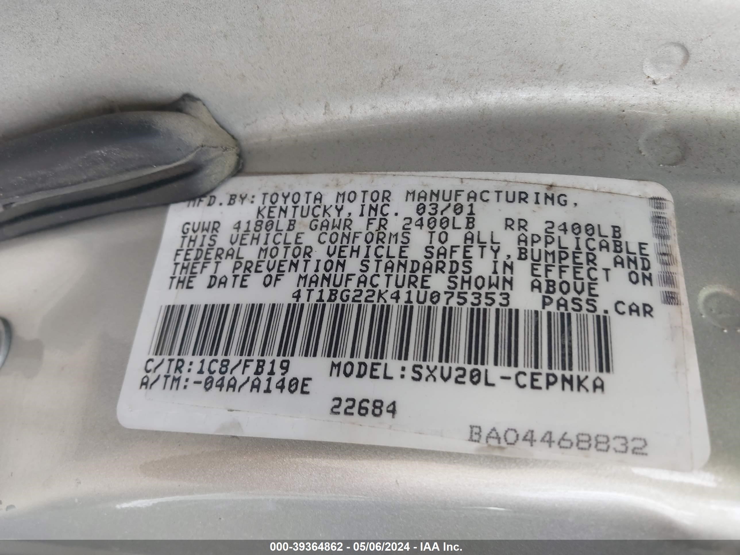 Photo 8 VIN: 4T1BG22K41U075353 - TOYOTA CAMRY 