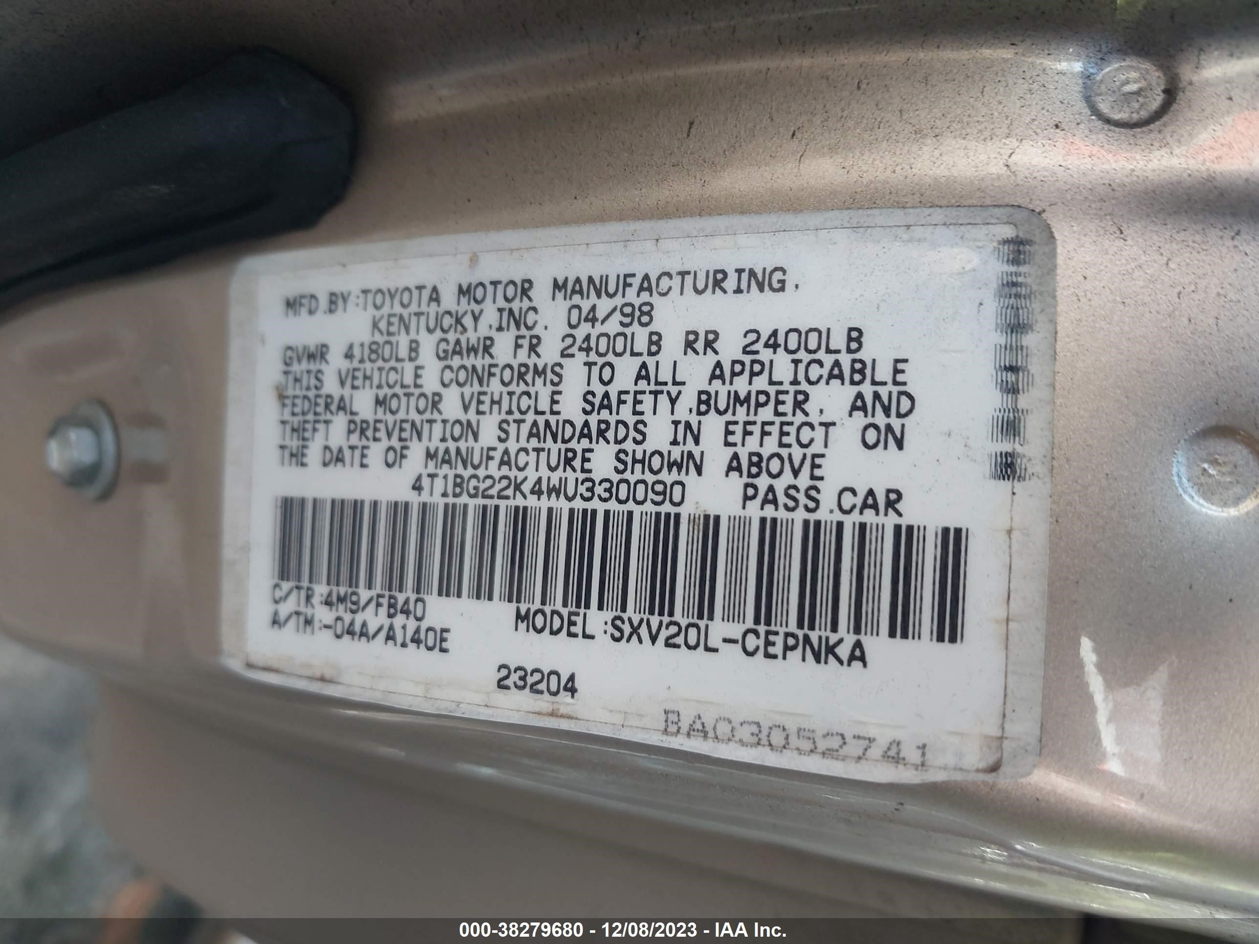 Photo 8 VIN: 4T1BG22K4WU330090 - TOYOTA CAMRY 