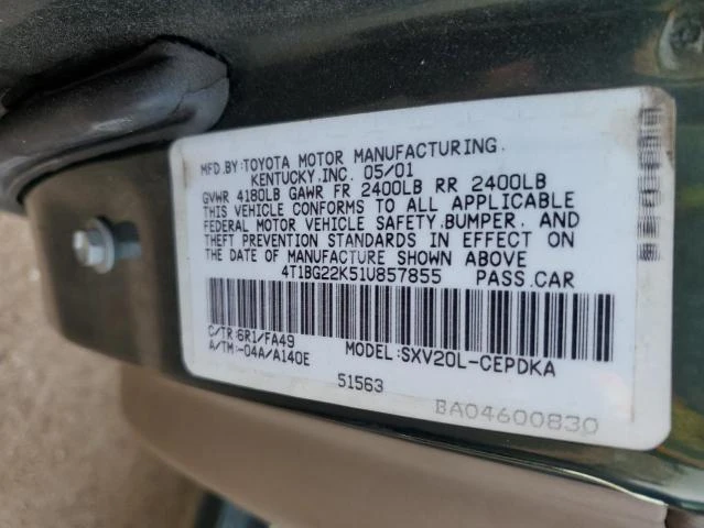 Photo 11 VIN: 4T1BG22K51U857855 - TOYOTA CAMRY CE 