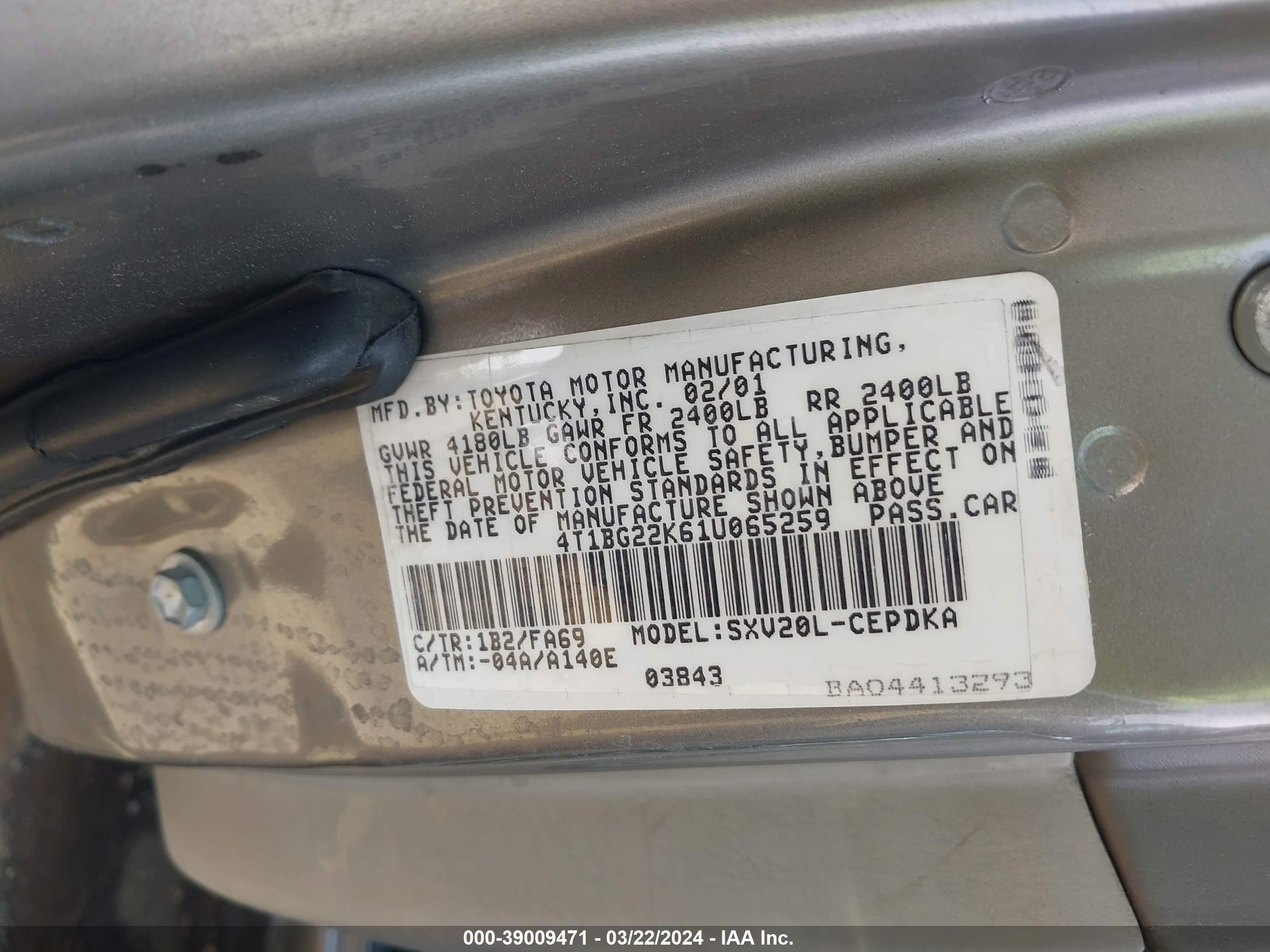 Photo 8 VIN: 4T1BG22K61U065259 - TOYOTA CAMRY 