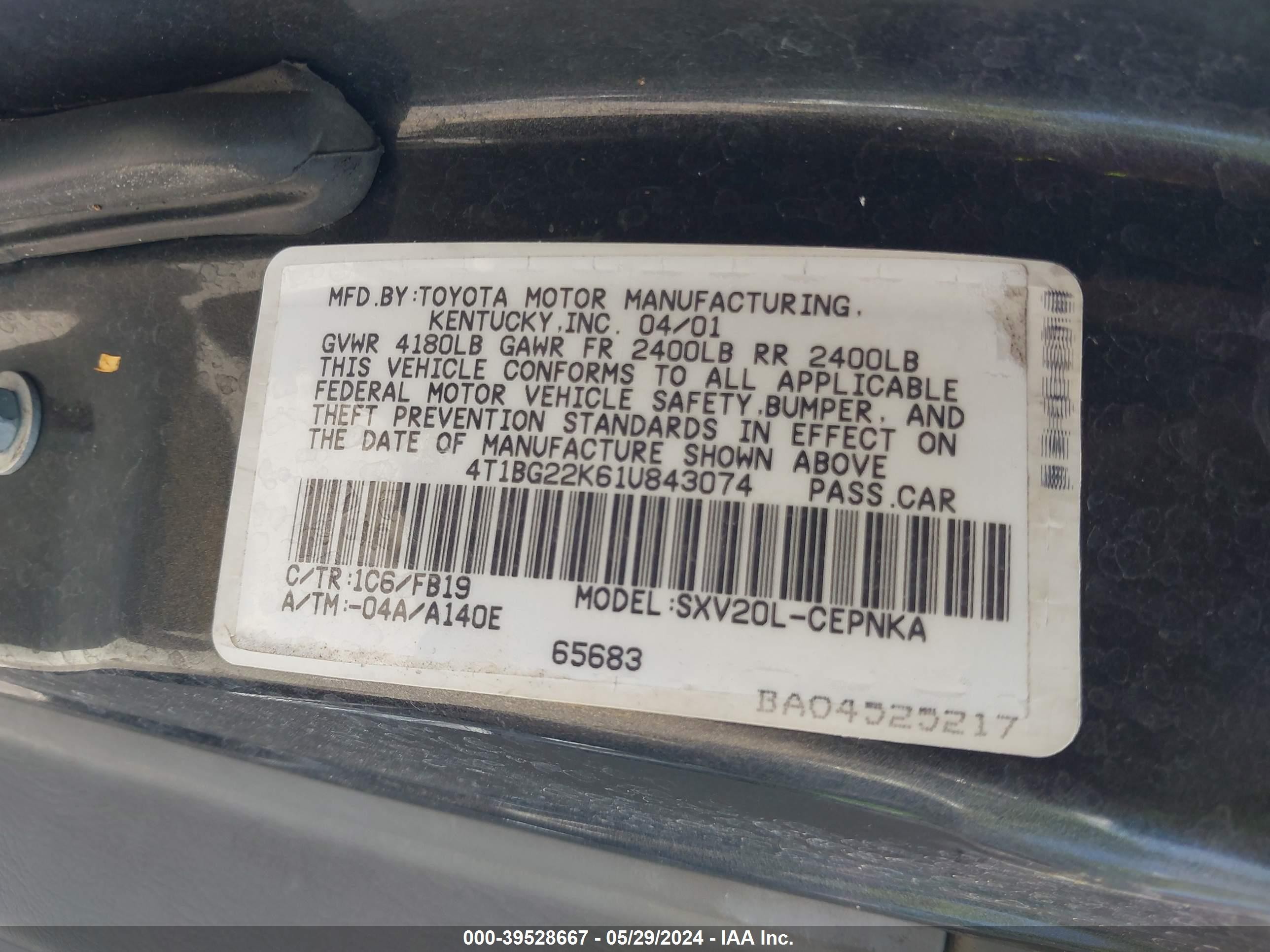 Photo 8 VIN: 4T1BG22K61U843074 - TOYOTA CAMRY 