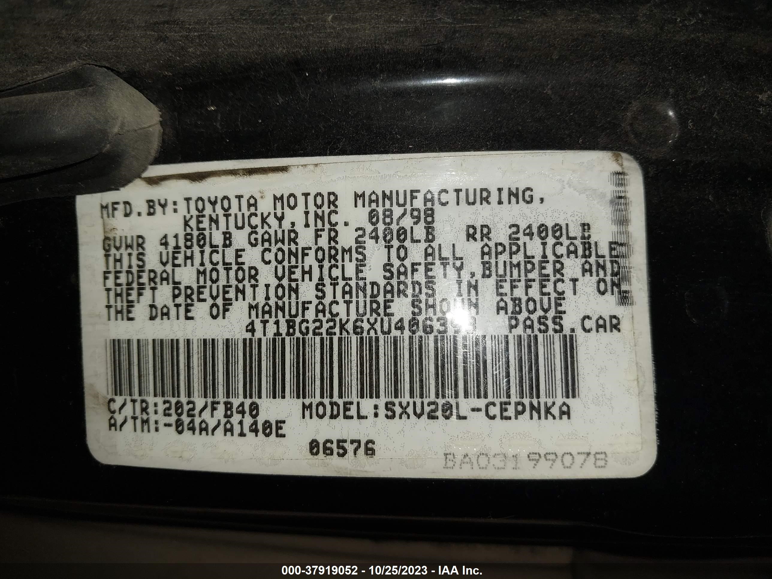 Photo 8 VIN: 4T1BG22K6XU406393 - TOYOTA CAMRY 