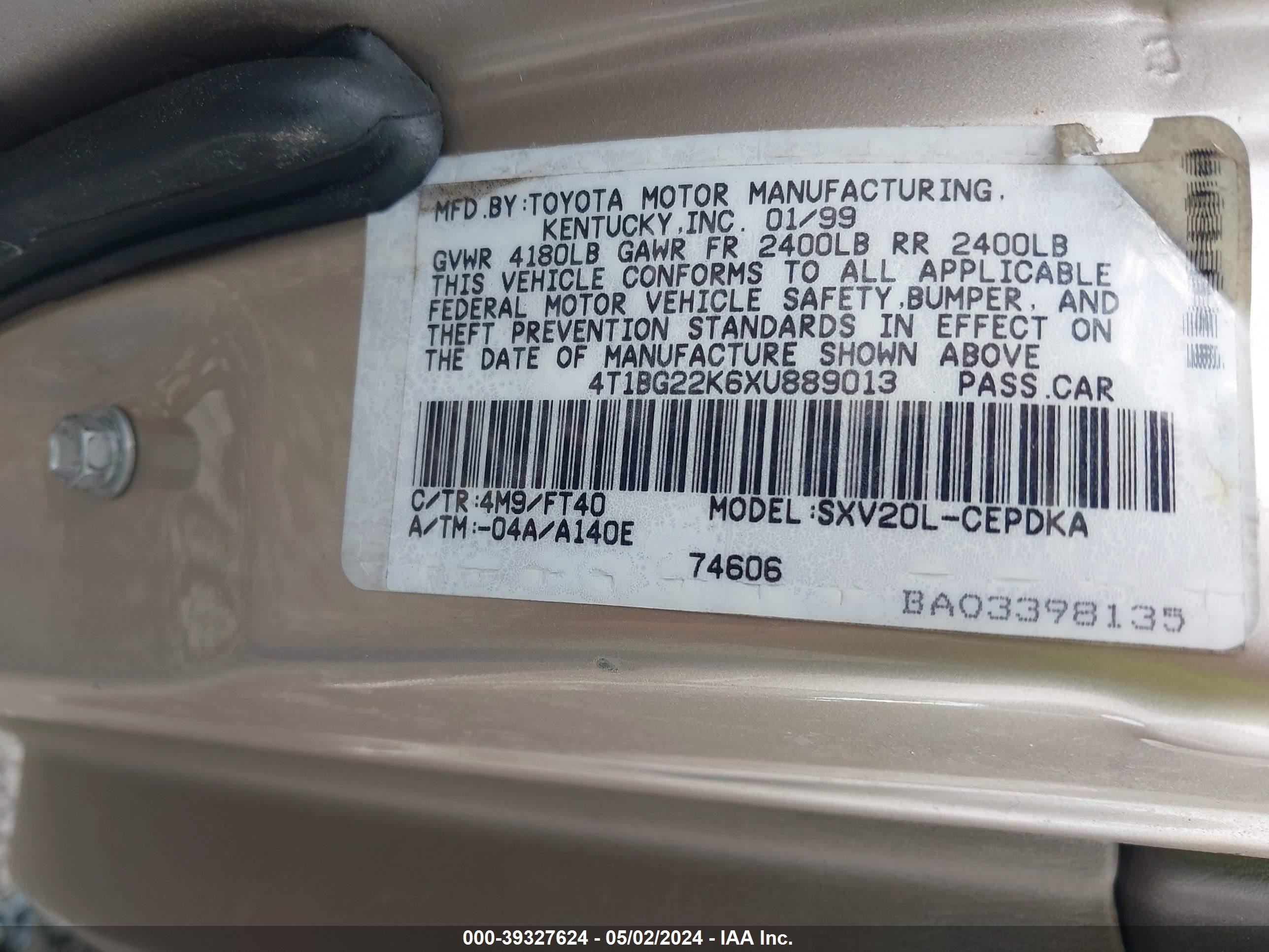 Photo 8 VIN: 4T1BG22K6XU889013 - TOYOTA CAMRY 