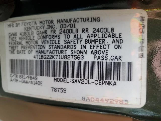 Photo 11 VIN: 4T1BG22K71U827563 - TOYOTA CAMRY CE 