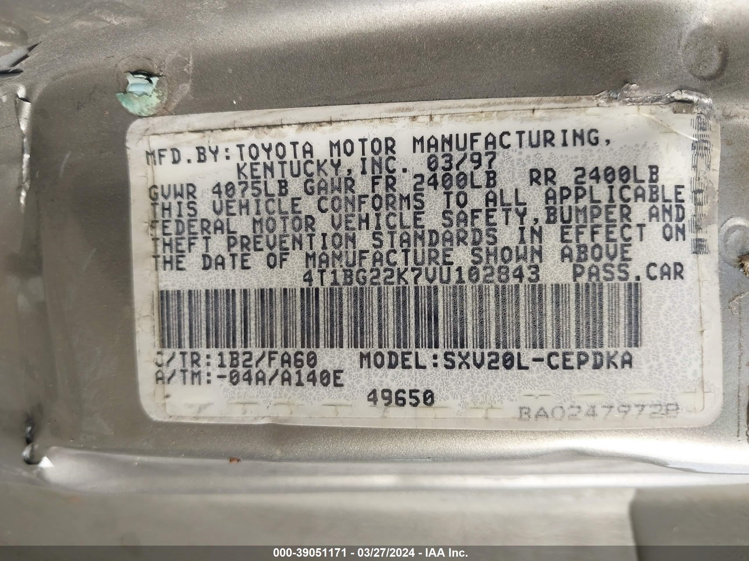 Photo 8 VIN: 4T1BG22K7VU102843 - TOYOTA CAMRY 