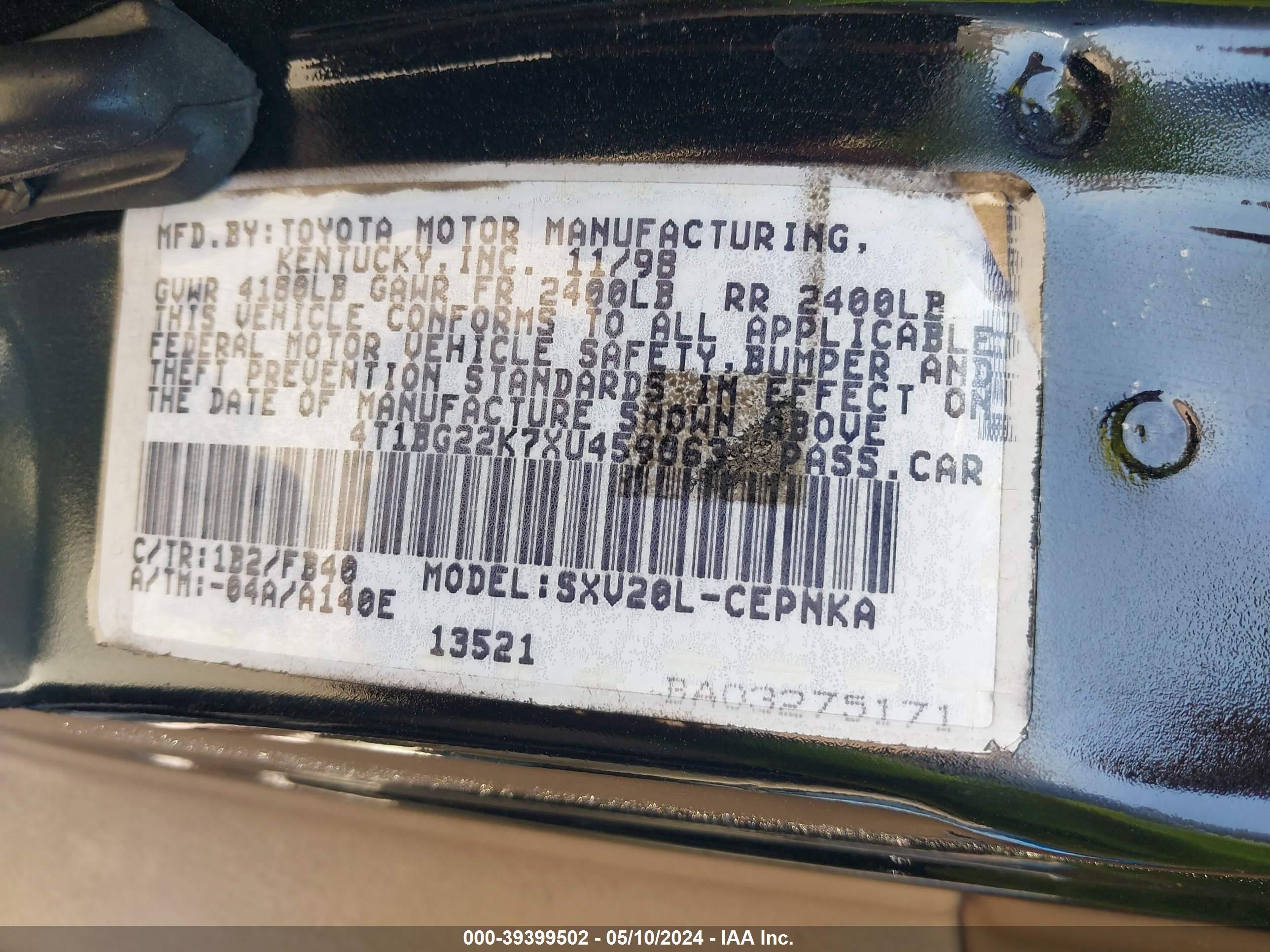 Photo 8 VIN: 4T1BG22K7XU459863 - TOYOTA CAMRY 