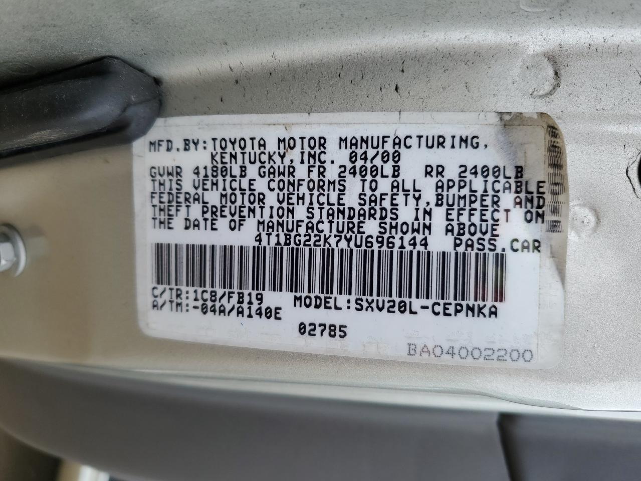 Photo 11 VIN: 4T1BG22K7YU696144 - TOYOTA CAMRY 