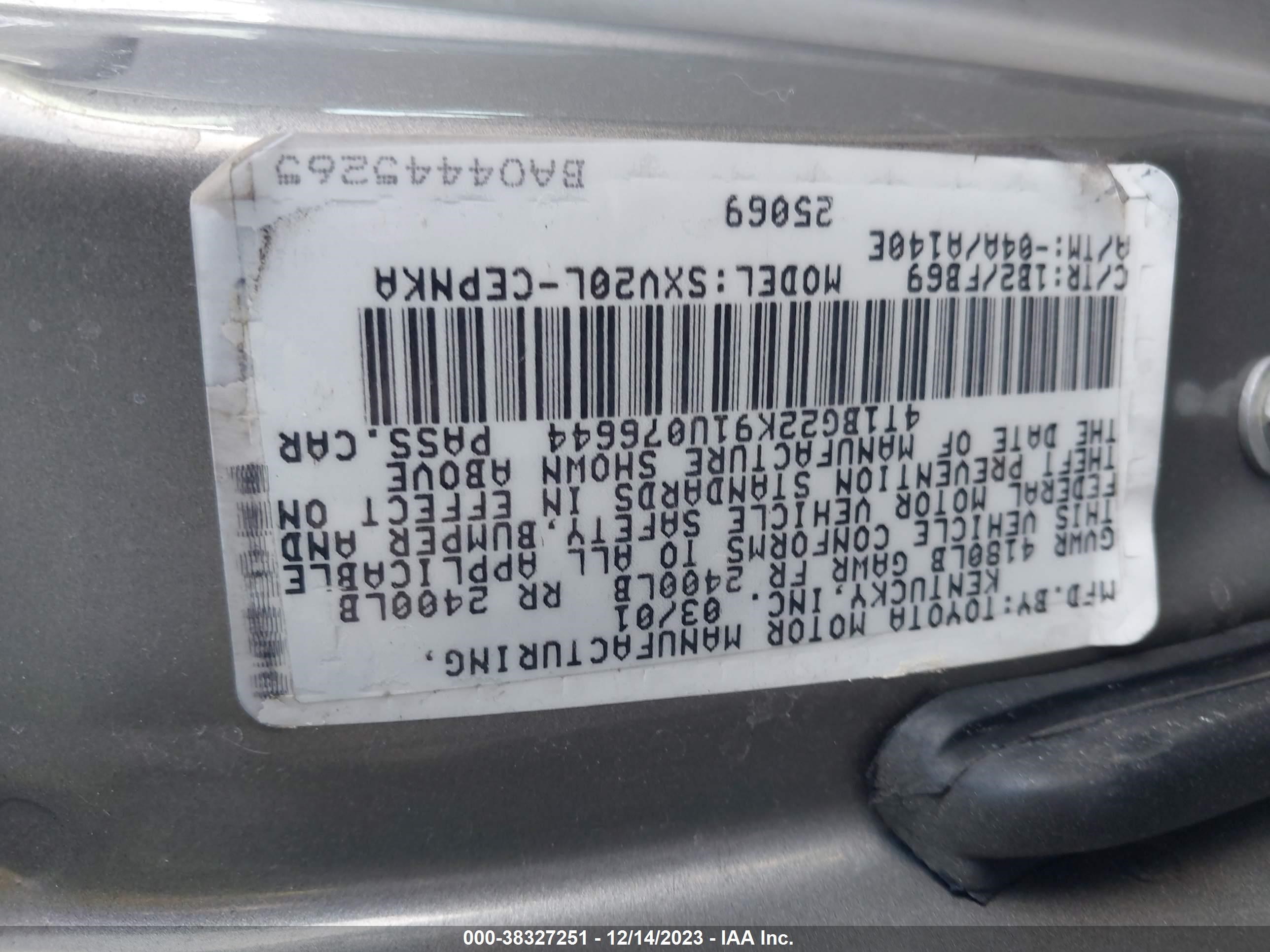 Photo 8 VIN: 4T1BG22K91U076644 - TOYOTA CAMRY 