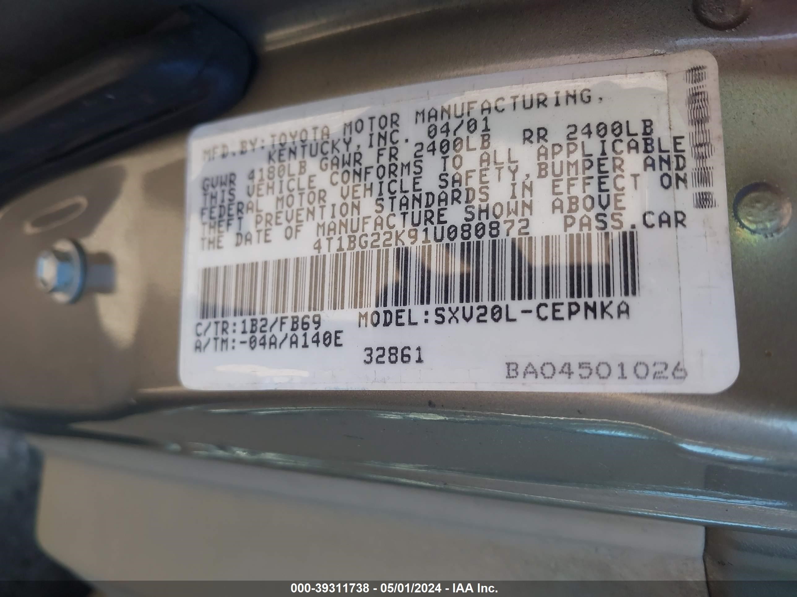 Photo 8 VIN: 4T1BG22K91U080872 - TOYOTA CAMRY 