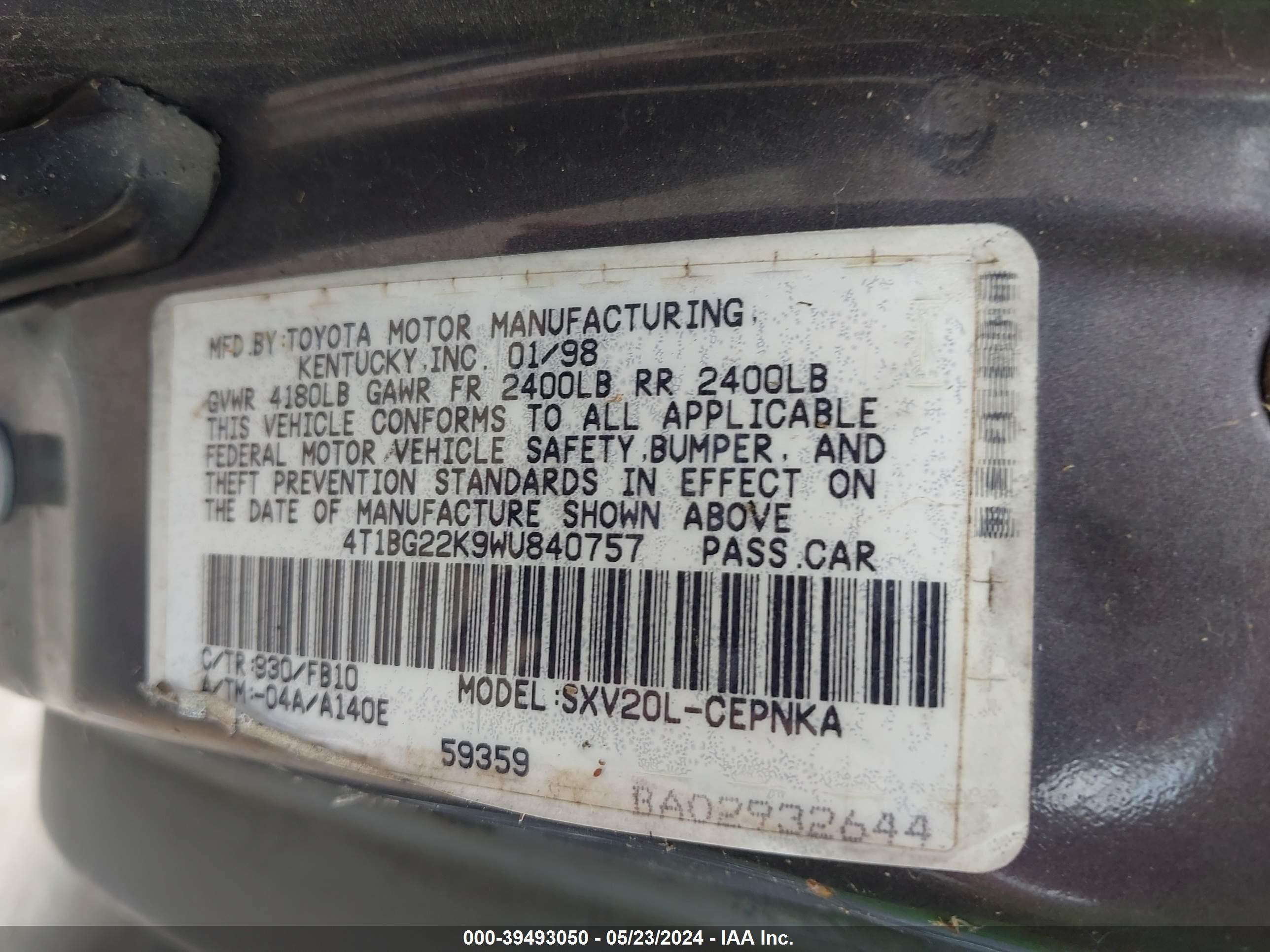 Photo 8 VIN: 4T1BG22K9WU840757 - TOYOTA CAMRY 