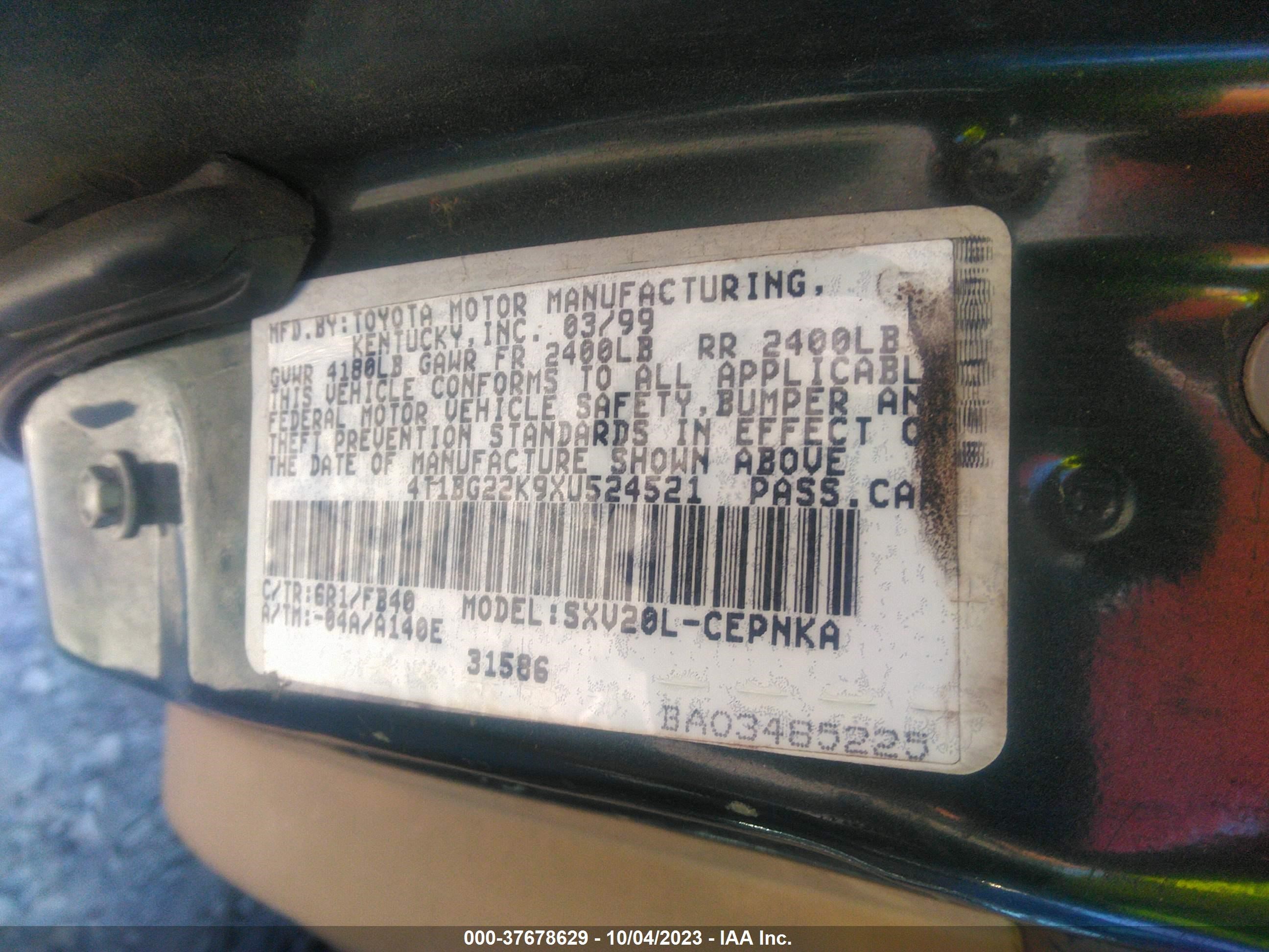 Photo 8 VIN: 4T1BG22K9XU524521 - TOYOTA CAMRY 