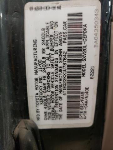 Photo 12 VIN: 4T1BG22KX1U787642 - TOYOTA CAMRY CE 