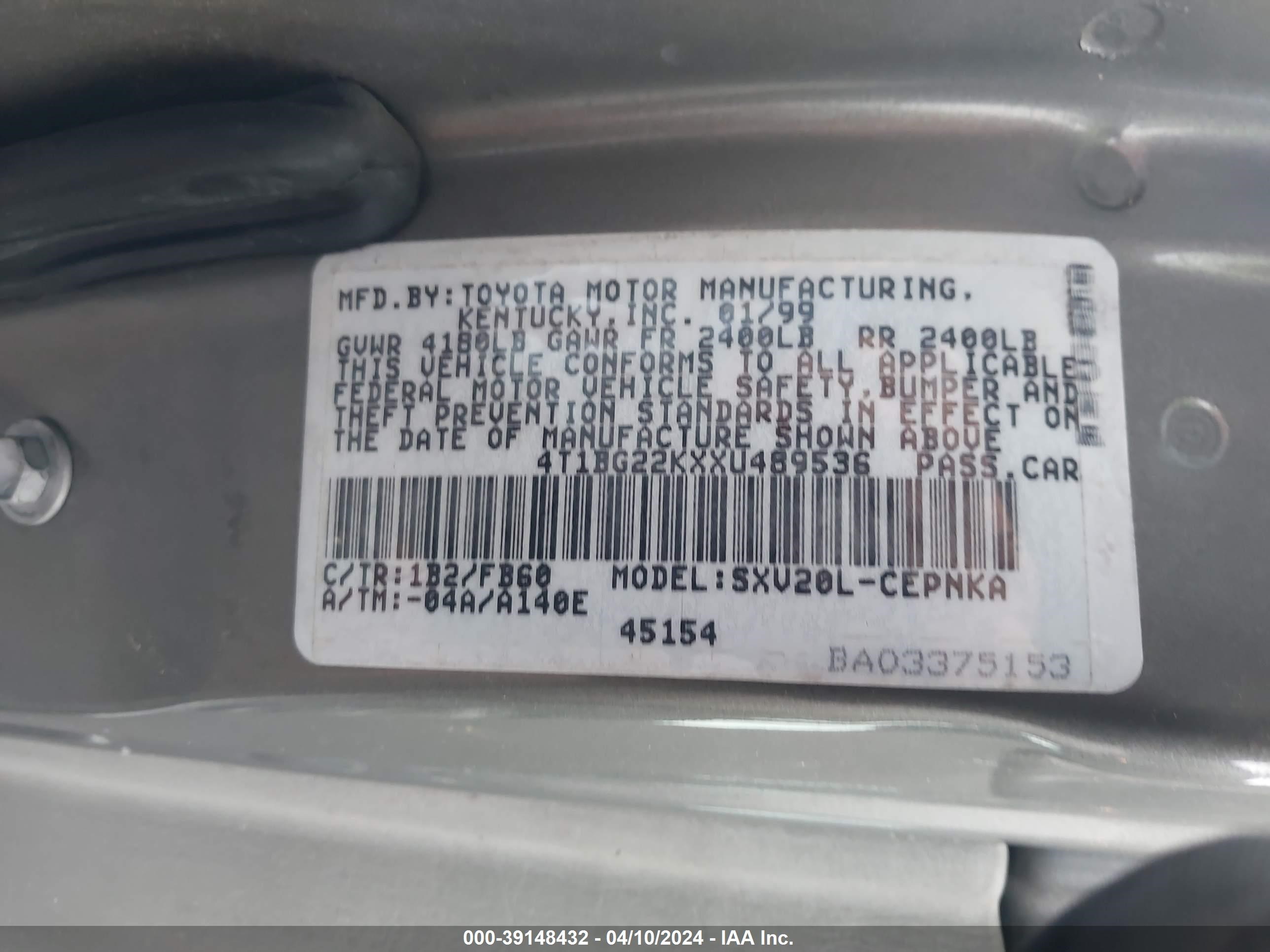 Photo 8 VIN: 4T1BG22KXXU489536 - TOYOTA CAMRY 