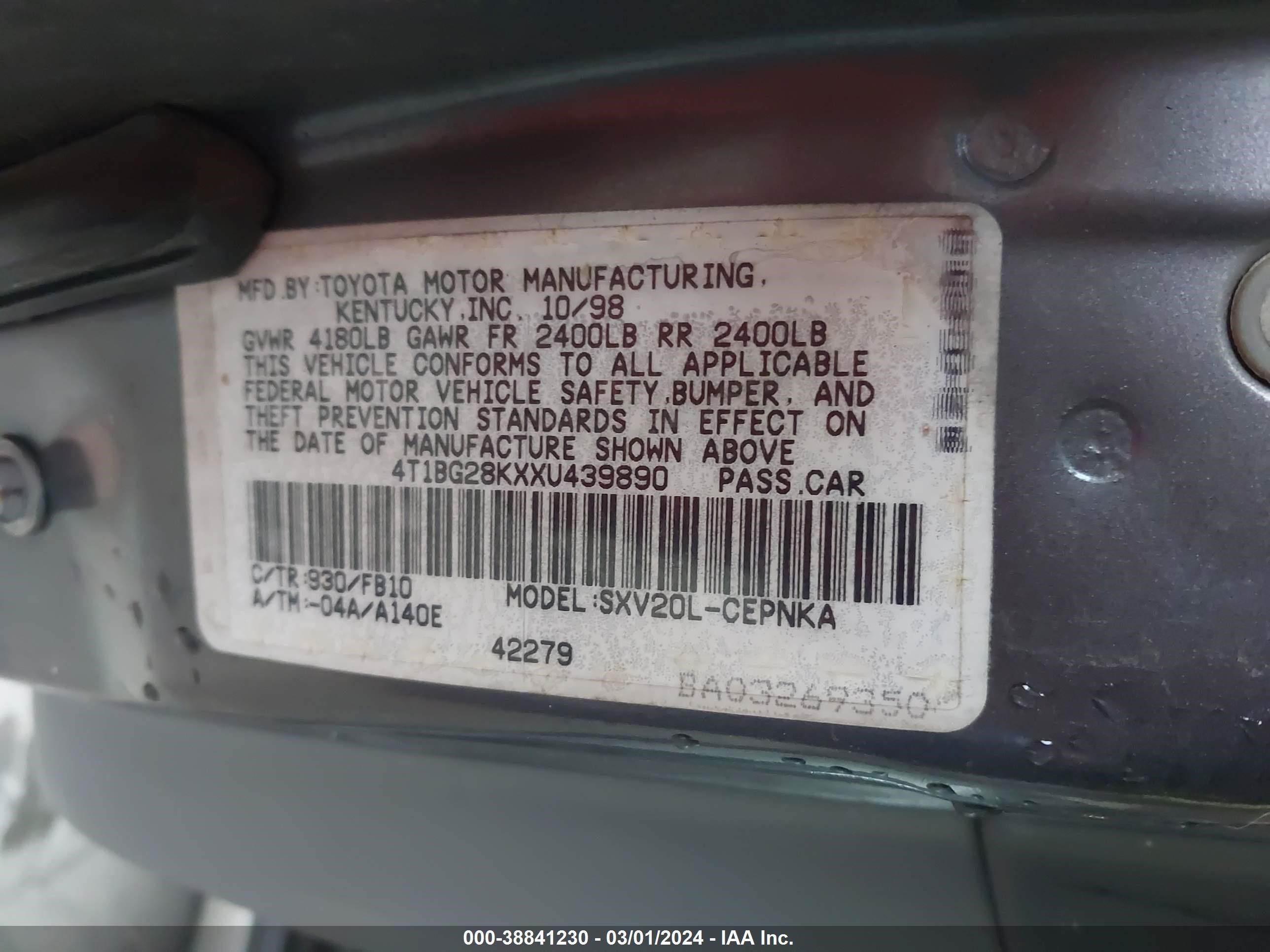 Photo 8 VIN: 4T1BG28KXXU439890 - TOYOTA CAMRY 