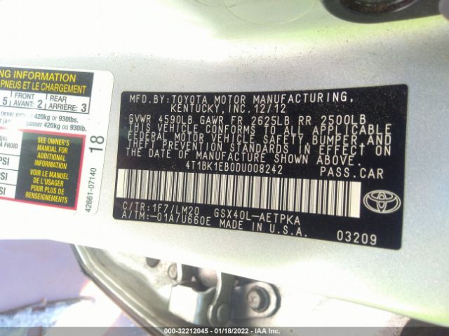 Photo 8 VIN: 4T1BK1EB0DU008242 - TOYOTA AVALON 