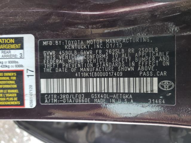 Photo 9 VIN: 4T1BK1EB0DU017409 - TOYOTA AVALON BAS 