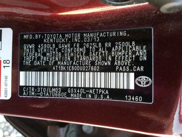 Photo 9 VIN: 4T1BK1EB0DU027602 - TOYOTA AVALON BAS 