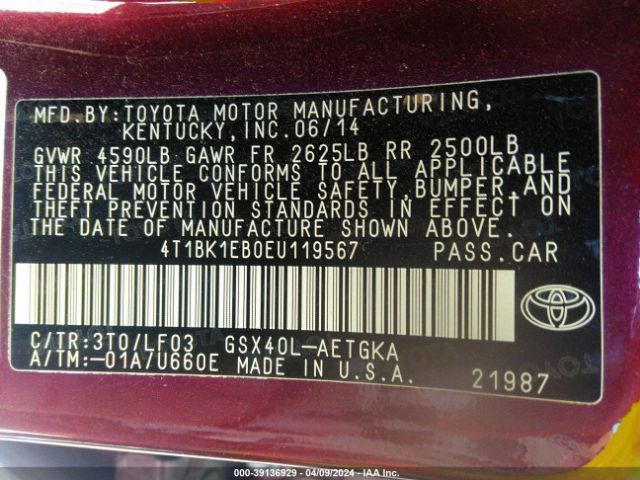 Photo 8 VIN: 4T1BK1EB0EU119567 - TOYOTA AVALON 