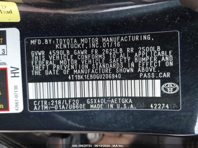 Photo 8 VIN: 4T1BK1EB0GU206940 - TOYOTA AVALON 