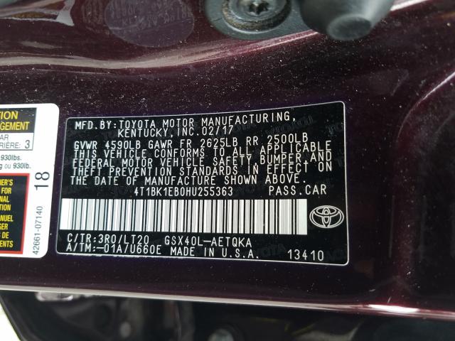 Photo 9 VIN: 4T1BK1EB0HU255363 - TOYOTA AVALON XLE 