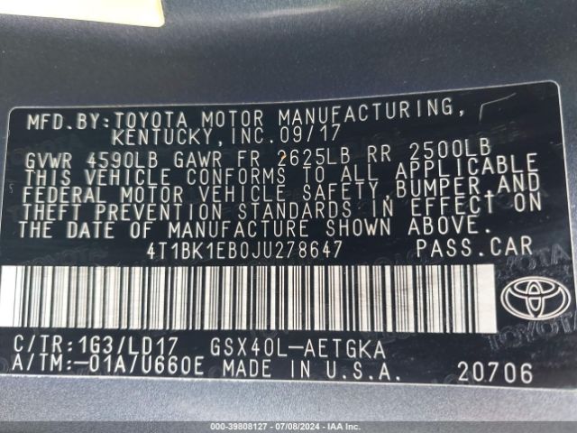 Photo 8 VIN: 4T1BK1EB0JU278647 - TOYOTA AVALON 