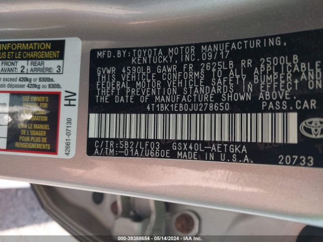 Photo 8 VIN: 4T1BK1EB0JU278650 - TOYOTA AVALON 