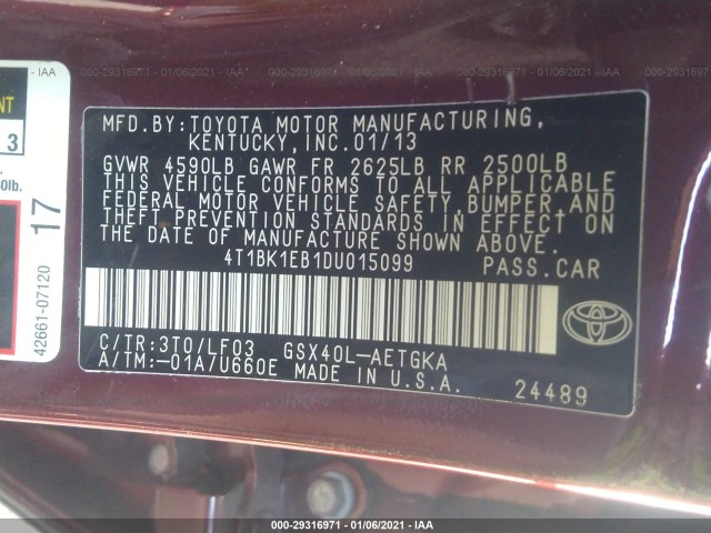 Photo 8 VIN: 4T1BK1EB1DU015099 - TOYOTA AVALON 