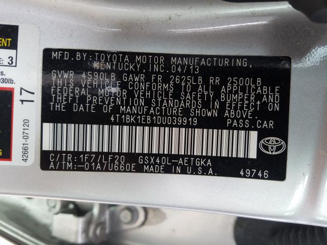 Photo 9 VIN: 4T1BK1EB1DU039919 - TOYOTA AVALON BAS 